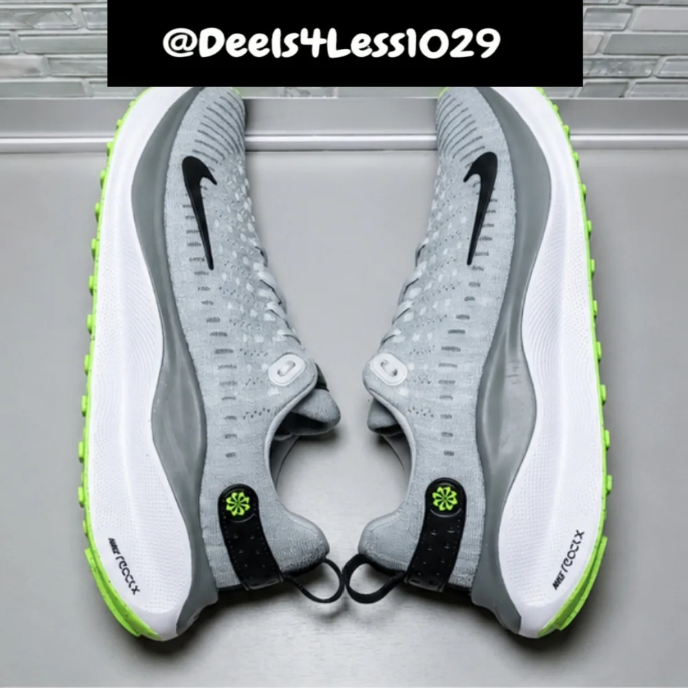 Nike ReactX Infinity Run Flyknit 4 Womens Size 9/Mens 7.5 Grey Volt Black White
